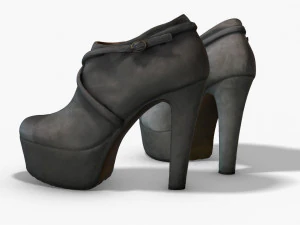 botas curtas femininas de couro - photoscanned pbr Modelo 3D