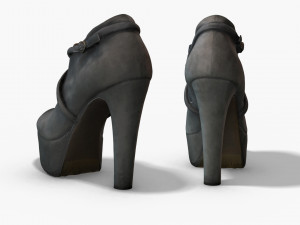 female leather short boots - photoscanned pbr Model 3D