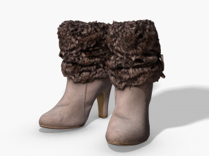 fur trim heel boots - photoscanned pbr 3D 모델