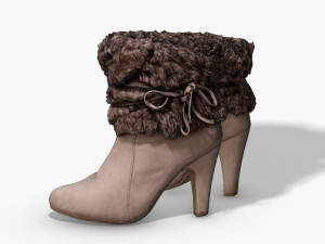 fur trim heel boots - photoscanned pbr Modèle 3D