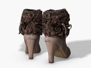 fur trim heel boots - photoscanned pbr Modèle 3D