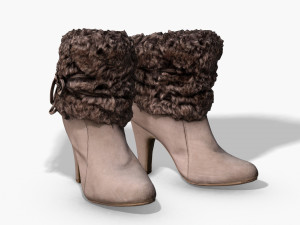 fur trim heel boots - photoscanned pbr Modèle 3D