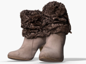 fur trim heel boots - photoscanned pbr Modèle 3D