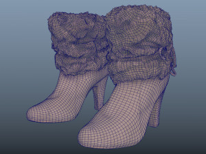 fur trim heel boots - photoscanned pbr Modèle 3D