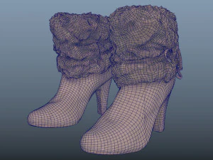 fur trim heel boots - photoscanned pbr 3D Model
