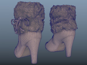 fur trim heel boots - photoscanned pbr Modèle 3D
