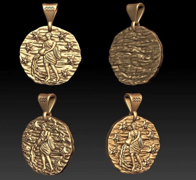 horoscope aquarius pendant 3D Print Model .c4d .max .obj .3ds .fbx .stl .blend