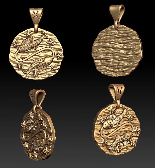 horoscope pisces pendant 3D Print Model .c4d .max .obj .3ds .fbx .stl .blend 