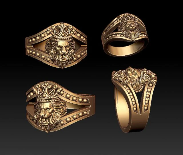 lion ring with crown 3D Print Model .c4d .max .obj .3ds .fbx .stl .blend