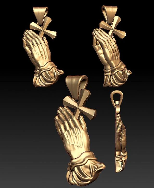praying hands cross pendant 3D Print Model .c4d .max .obj .3ds .fbx .stl .blend 