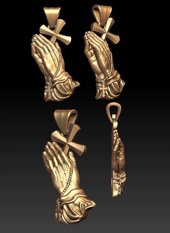 praying hands with rosary beads cross pendant Modèles 3D en vedette .c4d .max .obj .3ds .fbx .stl .blend 
