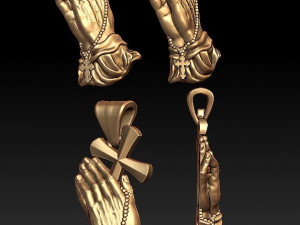 praying hands with rosary beads cross pendant 3D Print Model