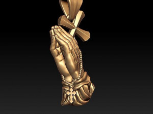 praying hands with rosary beads cross pendant Modèles 3D en vedette