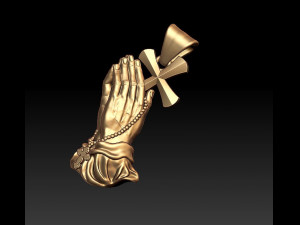 praying hands with rosary beads cross pendant Modèles 3D en vedette