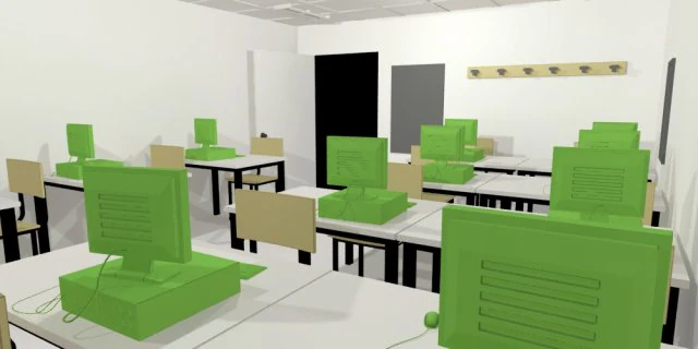 class room interior classroom office chair desk pc keyboard furniture architecture school design com 3D Model .c4d .max .obj .3ds .fbx .stl .blend