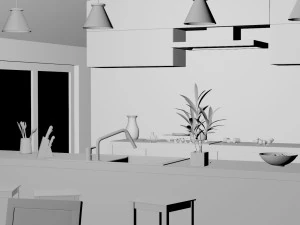kitchen 2 room interior design 3D Model