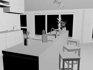 kitchen 2 room interior design 3D Model