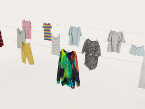 textured hanged clothes line 3D Model