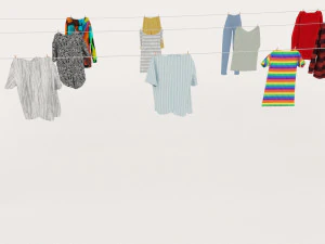 textured hanged clothes line 3D Model