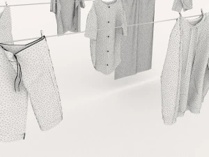 textured hanged clothes line 3D Model