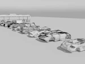 destroyed cars vol 1 wrecked car vehicle burnt war 3D Model