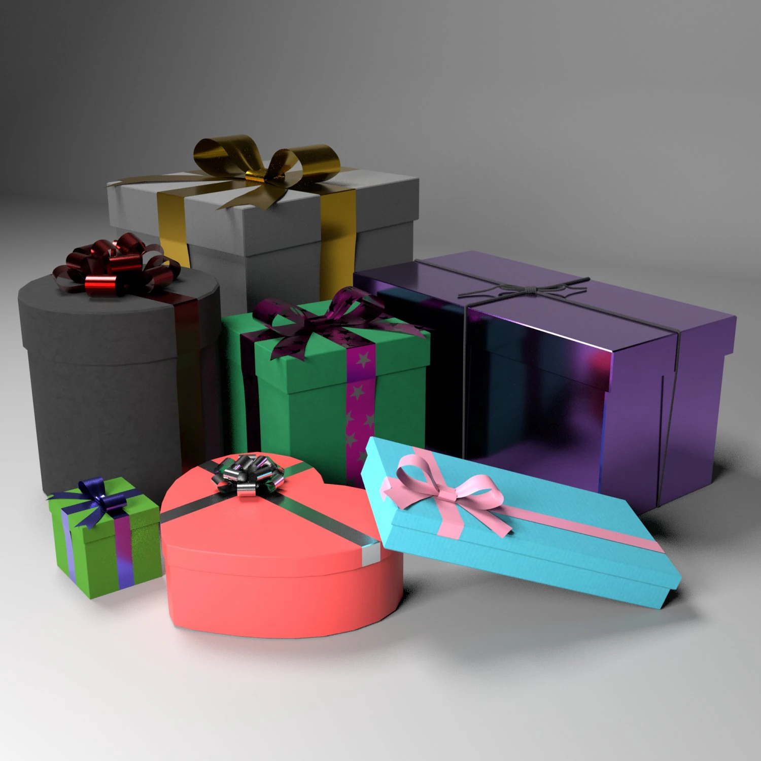 christmas gift box set 3D Model .c4d .max .obj .3ds .fbx .stl .blend 