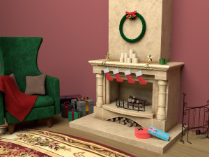 christmas fireplace Modelo 3D