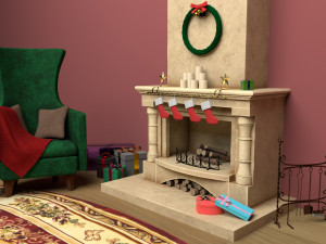 christmas fireplace Model 3D