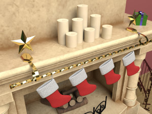 christmas fireplace Model 3D