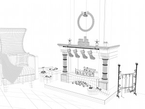 christmas fireplace Model 3D
