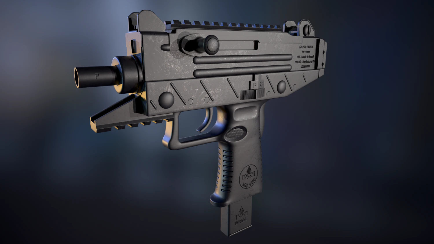 iwi uzi pro pistol 3D Model .c4d .max .obj .3ds .fbx .stl .blend 