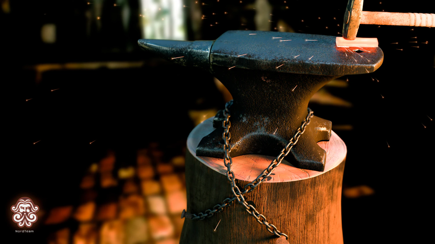 Rusty anvil and hammer - particle sparks 3D Model .c4d .max .obj .3ds .fbx .stl .blend 