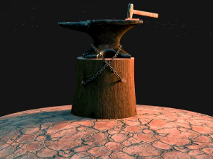 Rusty anvil and hammer - particle sparks 3D Model