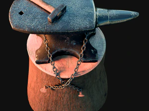 Rusty anvil and hammer - particle sparks 3D Model
