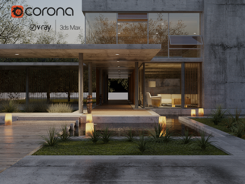 Exterior House 3d scene Low-poly 3D मॉडल