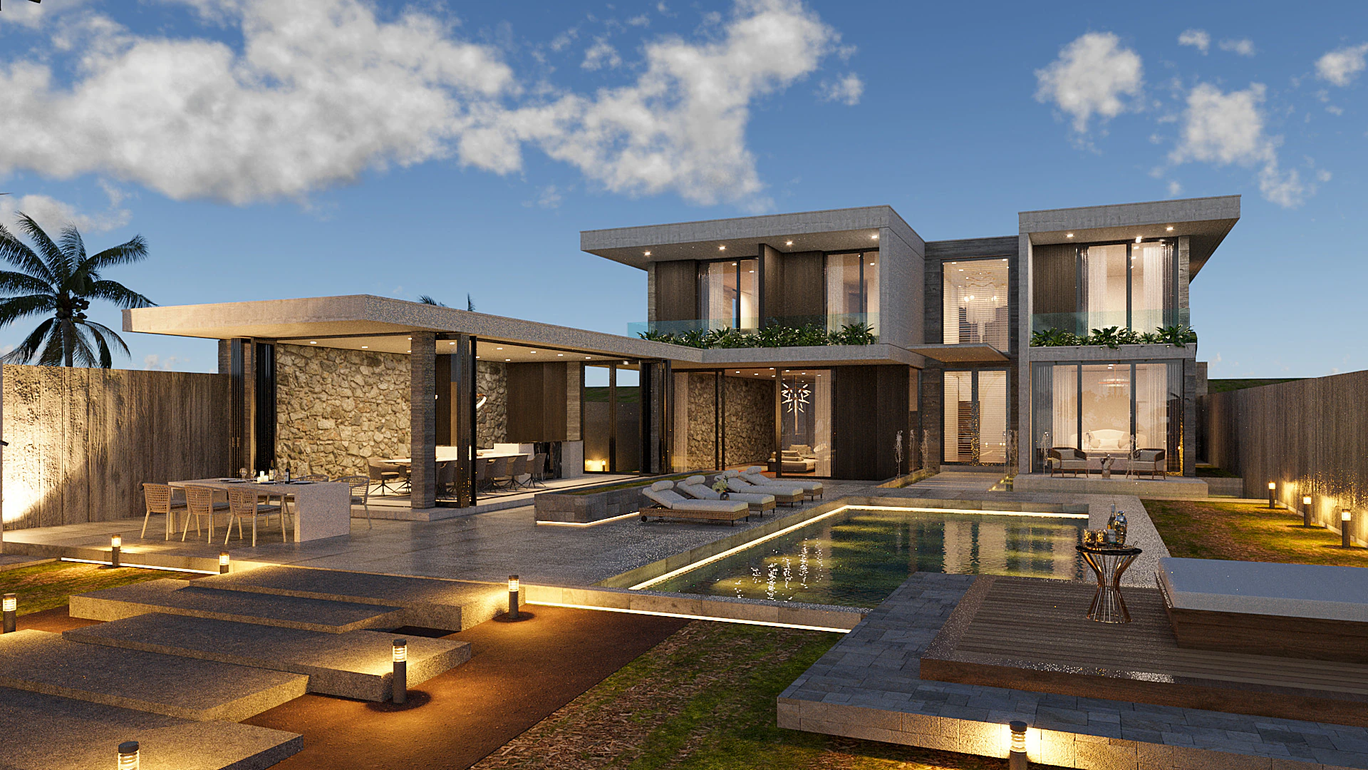 Modern house Exterior Low-poly 3D Model .c4d .max .obj .3ds .fbx .stl .blend 
