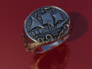 ring with ship and kraken 3d print model 3D-printmodel