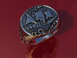 кільце з моделлю корабля та кракена 3D 3D Принт Модель