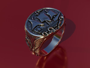 ring with ship and kraken 3d print model 3Dプリントモデル