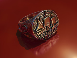 ring with ship and kraken 3d print model 3Dプリントモデル