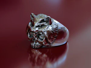 кільце з черепом і головою вовка 3d друкована модель 3D Принт Модель