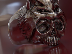 ring with skull and wolf head 3d print model 3Dプリントモデル