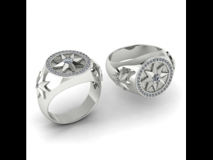 188 Mens ring with a star 3D Print Model
