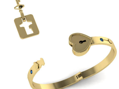 263 Bracelet with key and heart lock 3D Принт Модель