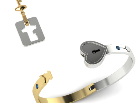 263 Bracelet with key and heart lock 3D Принт Модель
