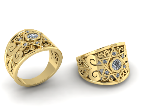 287 Ring with star and patterns stl 3DM 3D Print Model