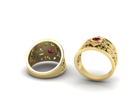 287 Ring with star and patterns stl 3DM 3D Print Model