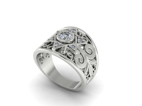 287 Ring with star and patterns stl 3DM 3D Print Model