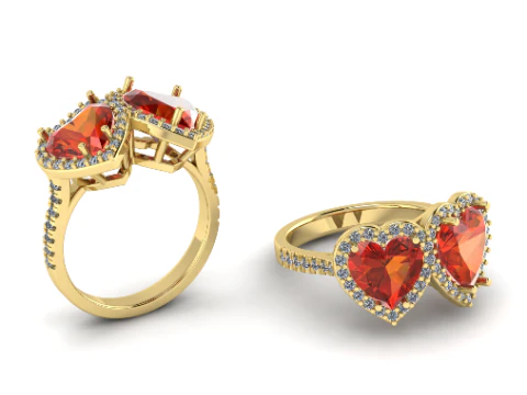 307 하트 모양의 돌이 달린 반지 3DM STL 3D 프린트 모델