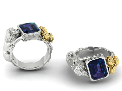 352 Aslanlı ve Çiçekli Yüzük 3D Baskı Modeli